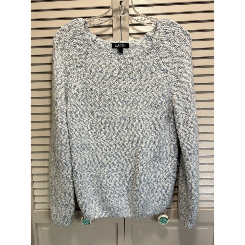 Buffalo Blue/White Knit Soft Sweater Long Sleeve Size M Warm Round‎ Neck